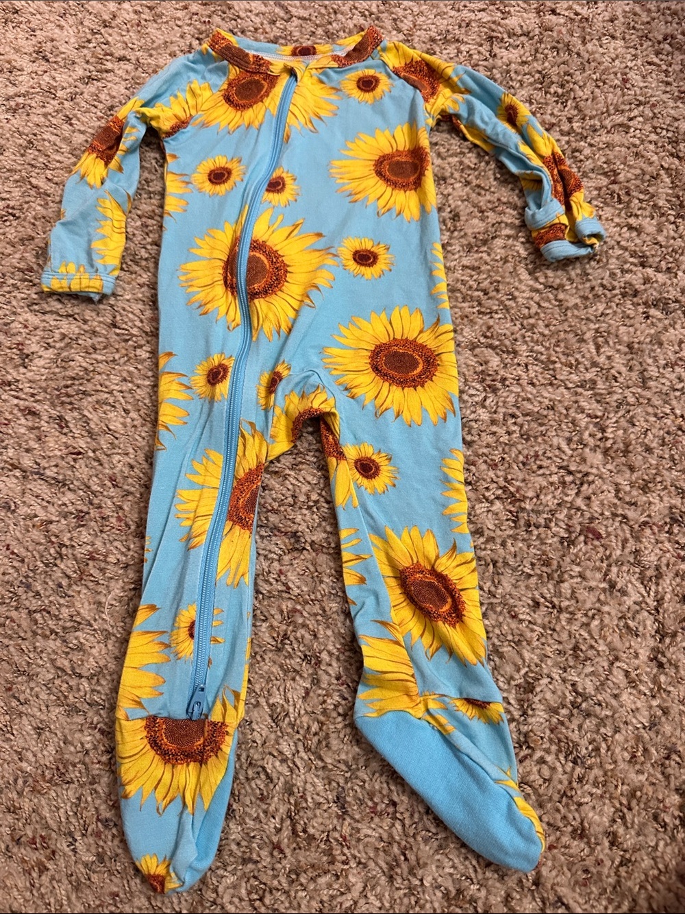 Bestaroo Sunflower Print Blue Kids One-Piece Pajamas size 3-6 mos.